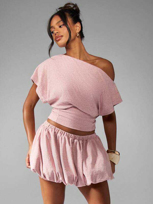 MISSGUIDED Off Shoulder Top With Bubble Mini Skirt