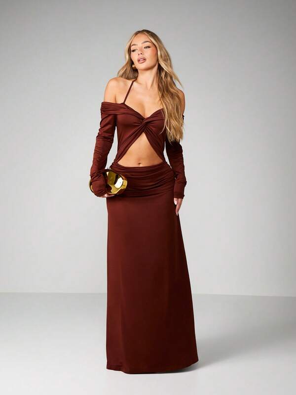 MISSGUIDED Off Shoulder Twisted Cutout Maxi Dress