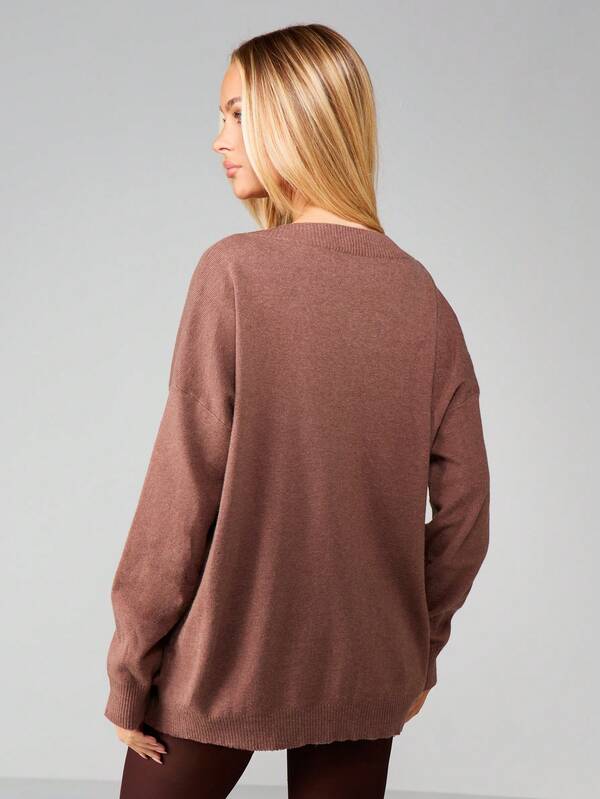 MISSGUIDED Off Shoulder V-Neck Oversized Knit Sweater