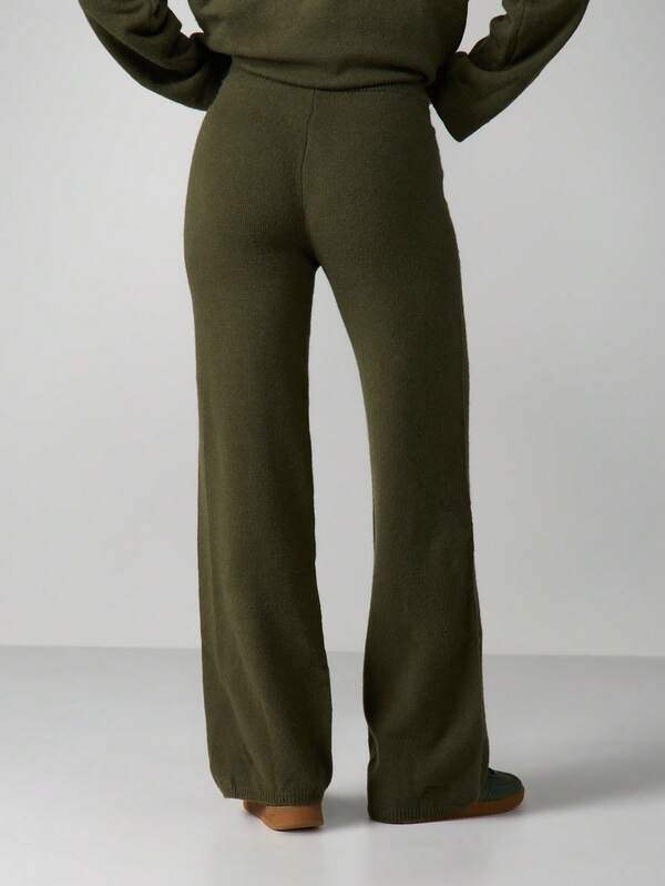 MISSGUIDED Olive Wide Leg Knit Pants With Logo