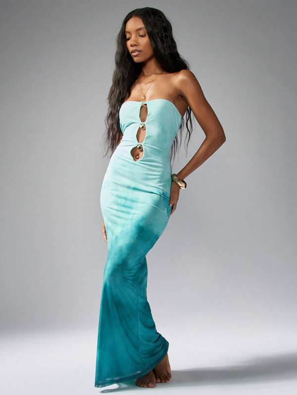MISSGUIDED Ombre Cut-Out Strapless Bandeau Long Maxi Dress