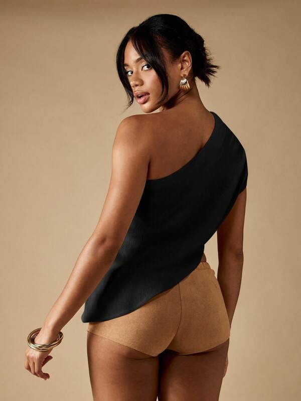 MISSGUIDED One Shoulder Asymmetrical Draped Blouse With Side Cut