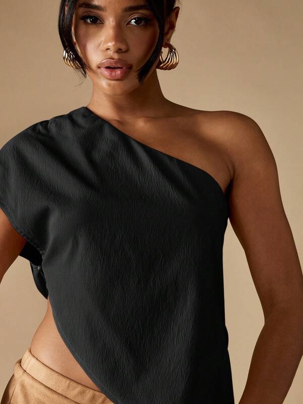 MISSGUIDED One Shoulder Asymmetrical Draped Blouse With Side Cut