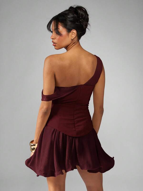 MISSGUIDED One Shoulder Corset Dress With Frill Hem
