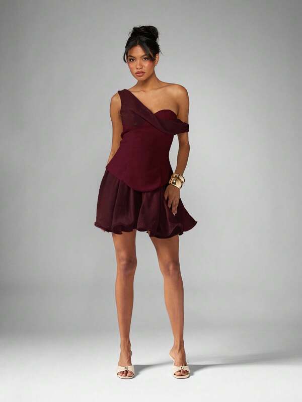 MISSGUIDED One Shoulder Corset Dress With Frill Hem
