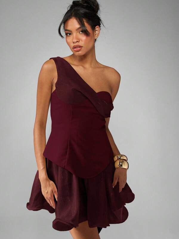 MISSGUIDED One Shoulder Corset Dress With Frill Hem