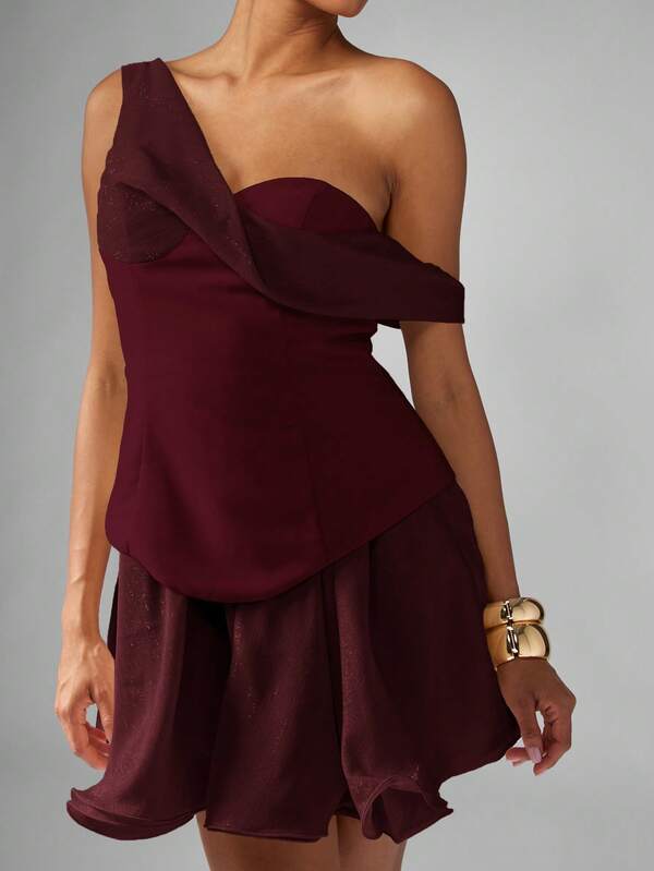 MISSGUIDED One Shoulder Corset Dress With Frill Hem