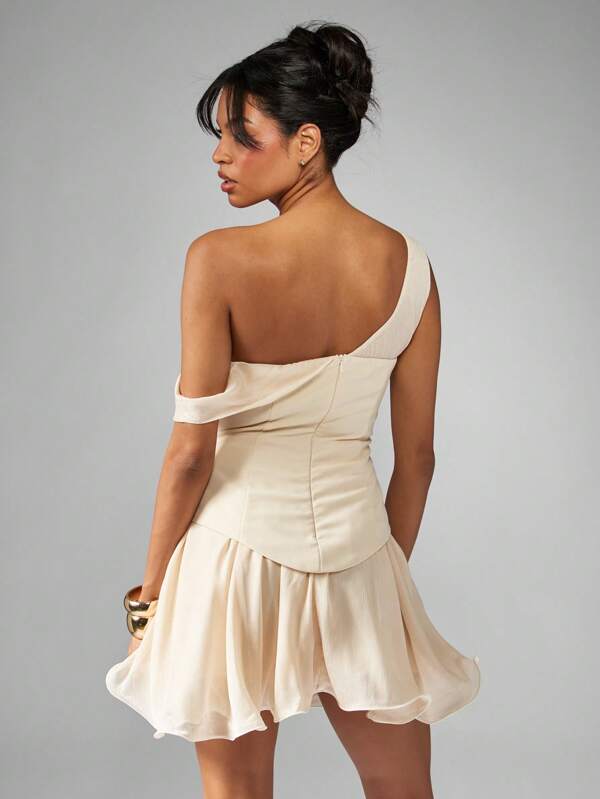 MISSGUIDED One Shoulder Corset Mini Dress With Layered Ruffle Skirt