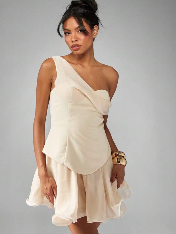 MISSGUIDED One Shoulder Corset Mini Dress With Layered Ruffle Skirt