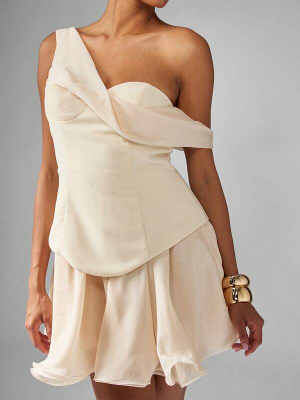 MISSGUIDED One Shoulder Corset Mini Dress With Layered Ruffle Skirt