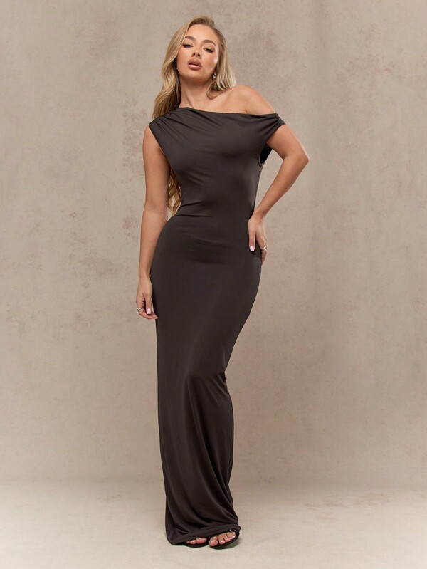 MISSGUIDED One Shoulder Draped Floor Length Maxi Dress