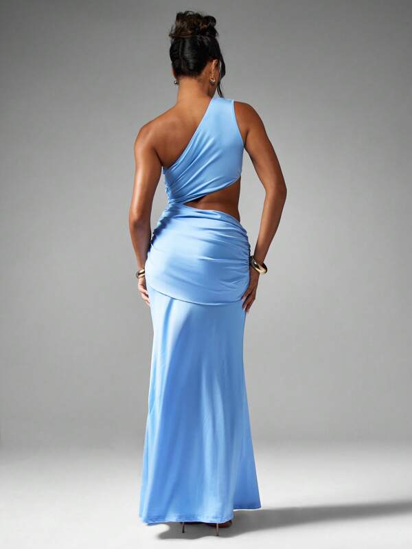 MISSGUIDED One Shoulder Draped Maxi Dress With Side Cut Out