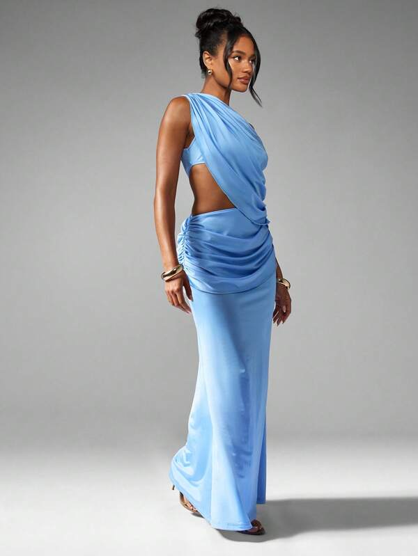 MISSGUIDED One Shoulder Draped Maxi Dress With Side Cut Out