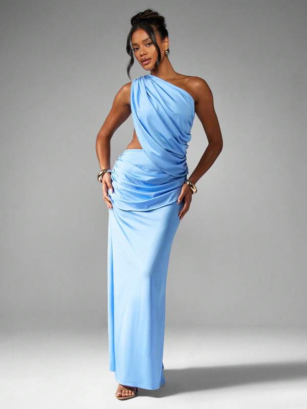 MISSGUIDED One Shoulder Draped Maxi Dress With Side Cut Out