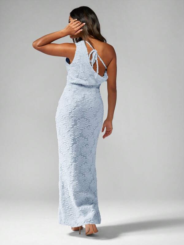 MISSGUIDED One Shoulder Floral Textured Ruffle Maxi Dress