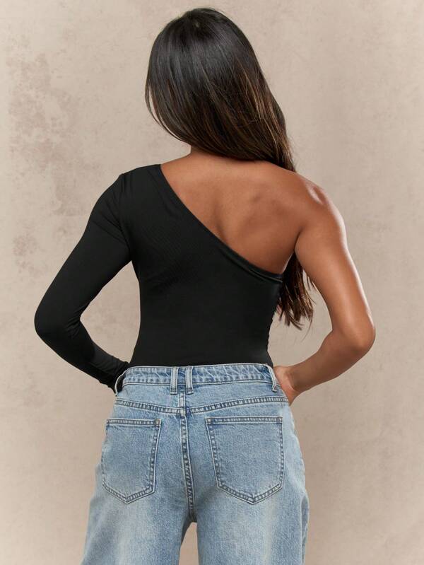 MISSGUIDED One Shoulder Long Sleeve Stretchy Bodysuit