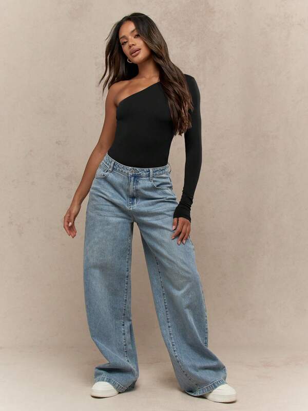 MISSGUIDED One Shoulder Long Sleeve Stretchy Bodysuit