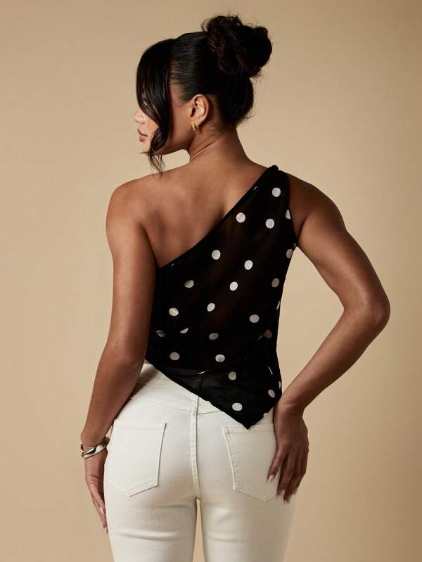 MISSGUIDED One Shoulder Polka Dot Asymmetrical Drape Top
