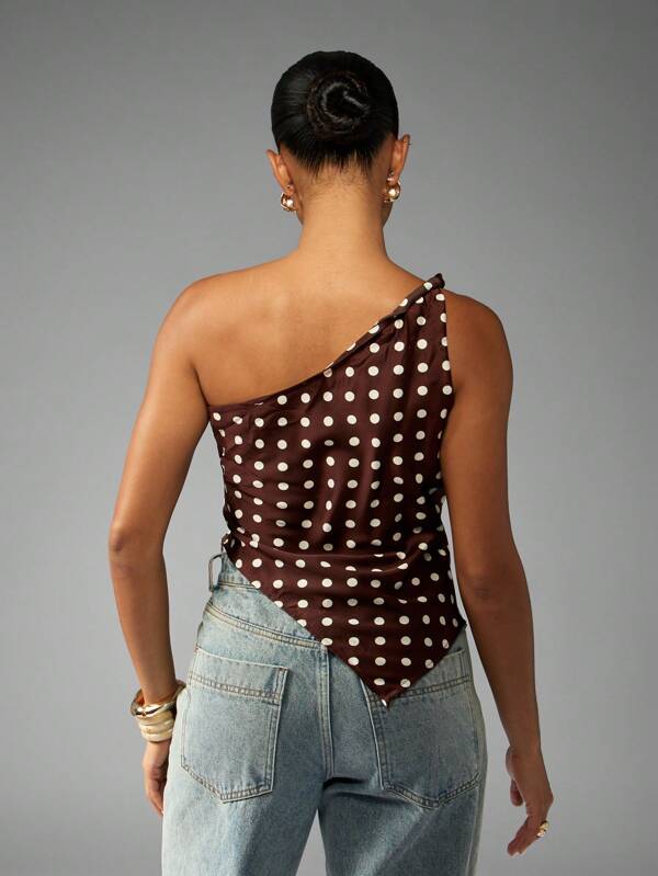 MISSGUIDED One Shoulder Polka Dot Top With Asymmetric Hem