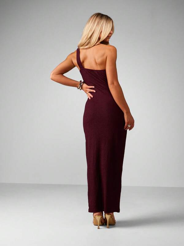 MISSGUIDED One Shoulder Ribbed Knit Maxi Dress