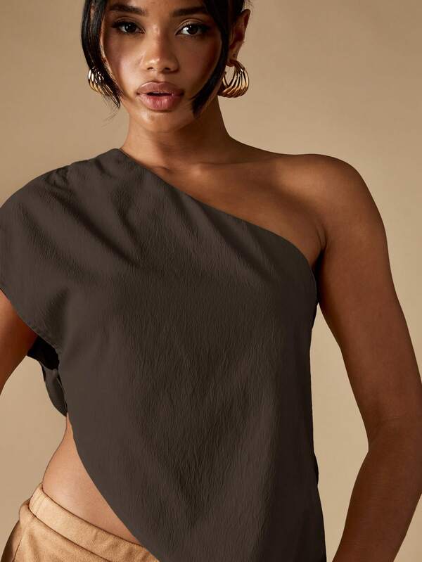 MISSGUIDED One Shoulder Ribbed Textured Top