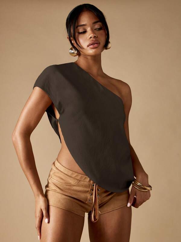 MISSGUIDED One Shoulder Ribbed Textured Top