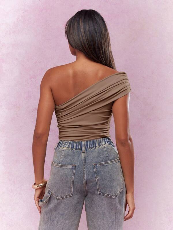 MISSGUIDED One Shoulder Ruched Bodysuit With Draped Design
