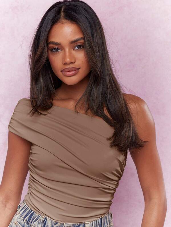 MISSGUIDED One Shoulder Ruched Bodysuit With Draped Design