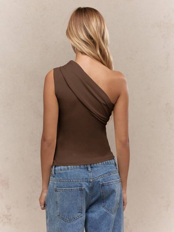 MISSGUIDED One Shoulder Ruched Crop Top With Draped Design