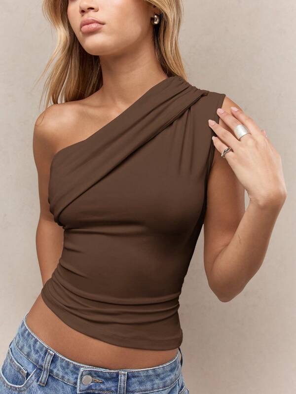 MISSGUIDED One Shoulder Ruched Crop Top With Draped Design