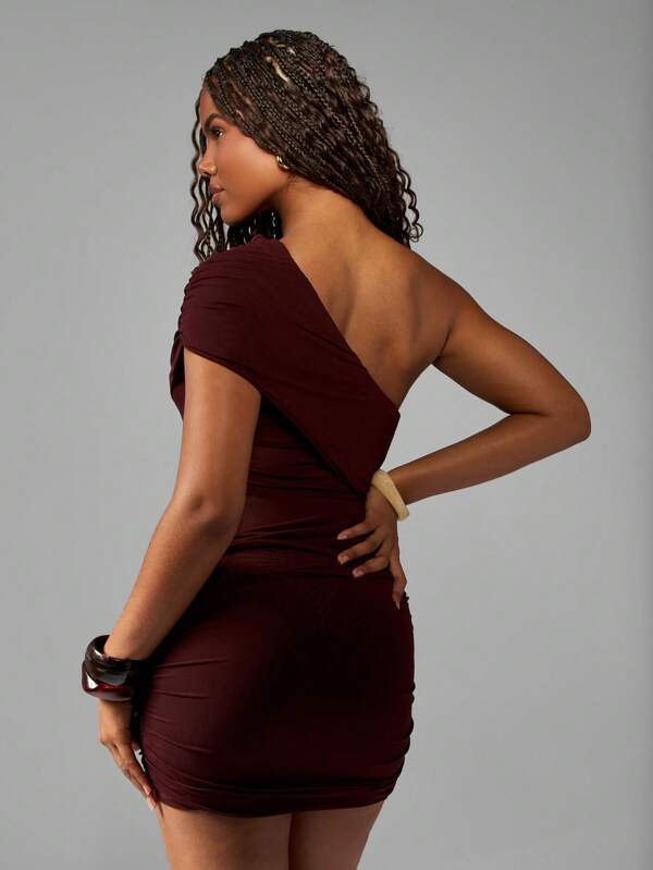 MISSGUIDED One Shoulder Ruched Mini Dress With Asymmetric Design