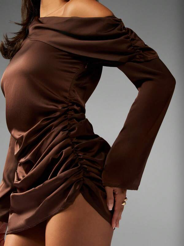 MISSGUIDED One Shoulder Satin Mini Dress With Ruched Detail