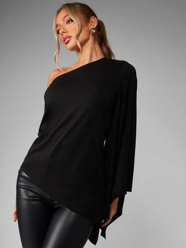 MISSGUIDED One Shoulder Top With Dramatic Bell Sleeve