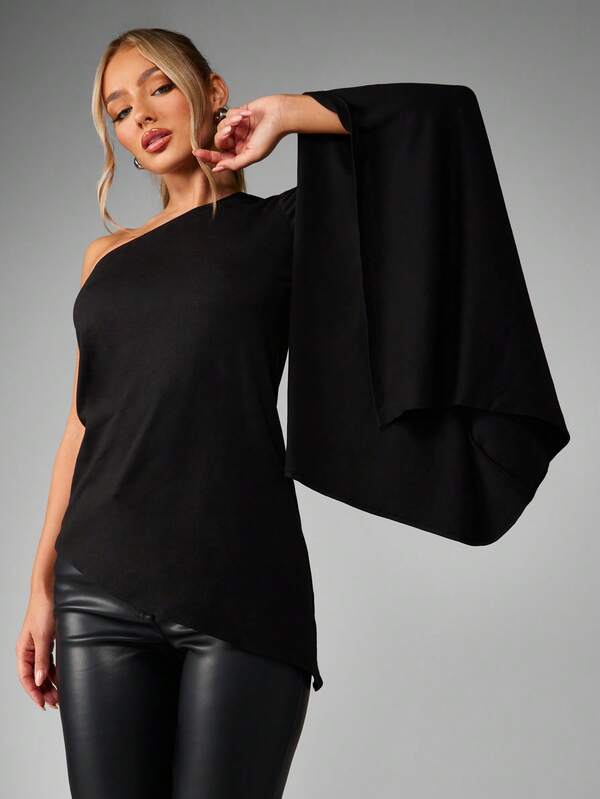 MISSGUIDED One Shoulder Top With Dramatic Bell Sleeve