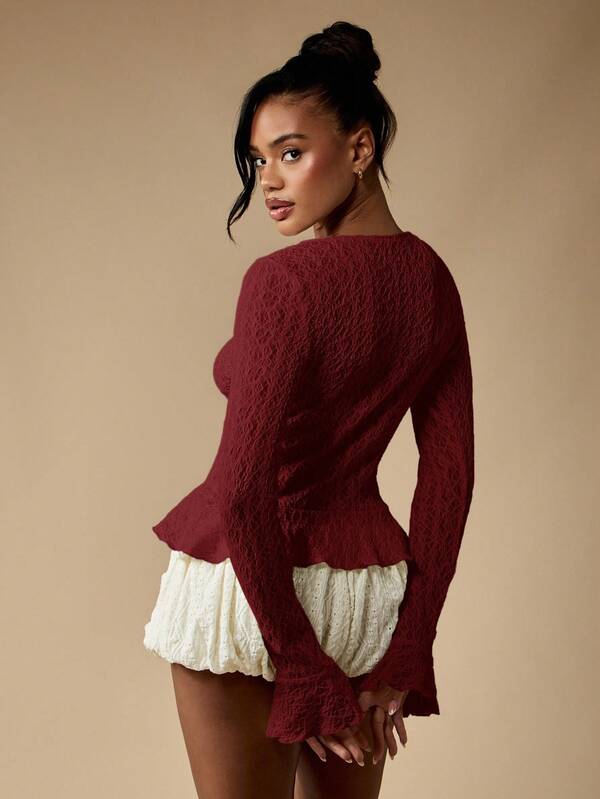 MISSGUIDED Openwork Knit Cardigan With Ruffle Hem