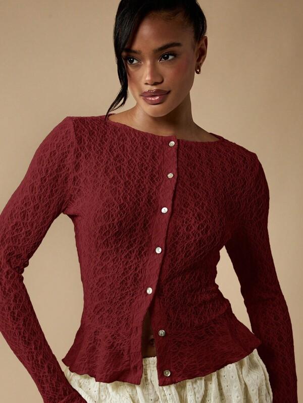 MISSGUIDED Openwork Knit Cardigan With Ruffle Hem