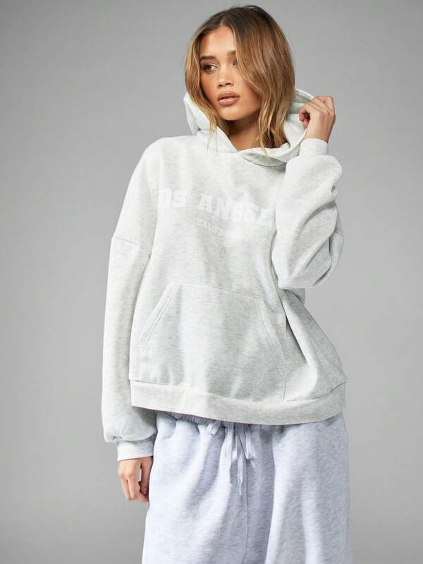 MISSGUIDED Oversize Los Angeles Typography Hoodie Sweatshirt