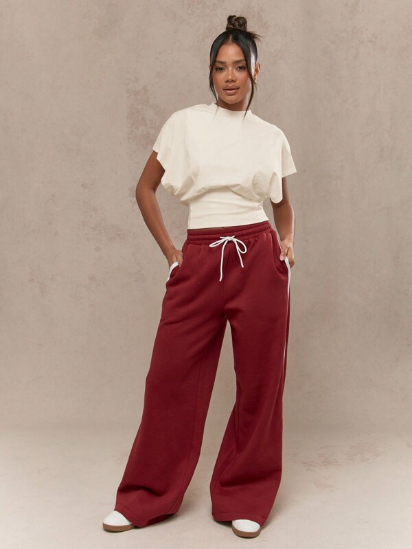 MISSGUIDED Oversized Balloon Sleeve Crop Casual Athletic Women's T-Shirt