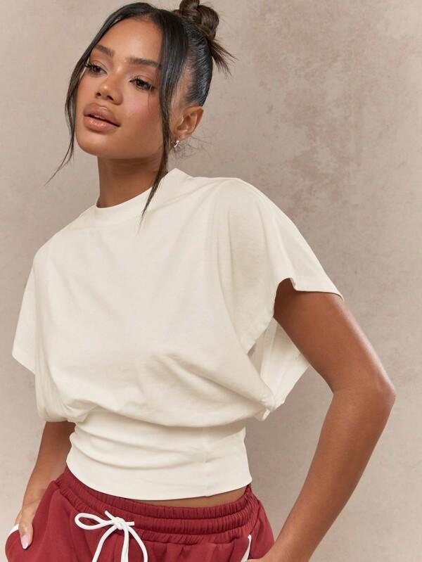 MISSGUIDED Oversized Balloon Sleeve Crop Casual Athletic Women's T-Shirt