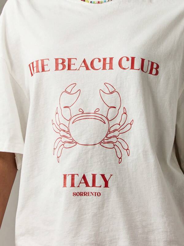 MISSGUIDED Oversized Beach Club T-Shirt With Crab Print