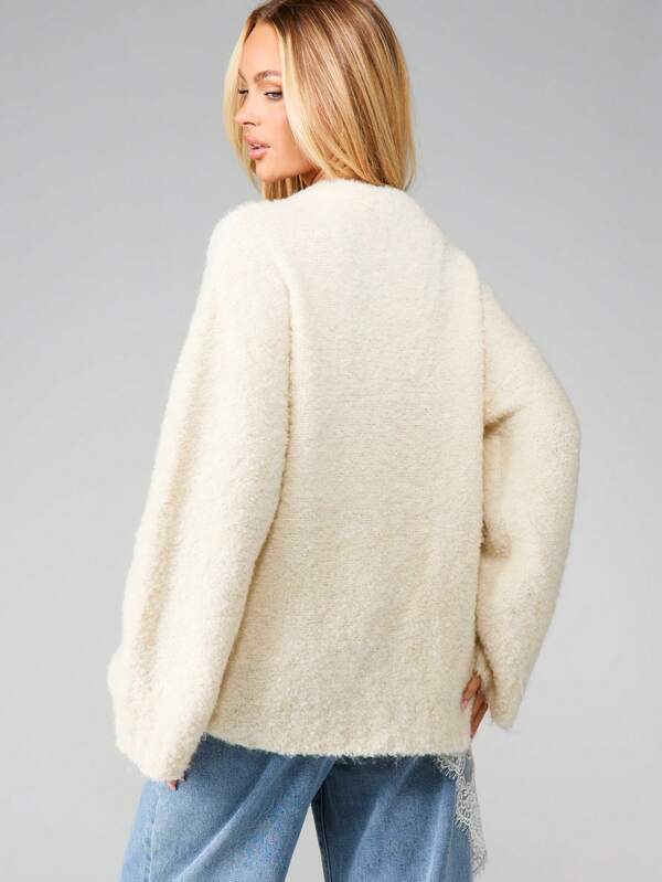 MISSGUIDED Oversized Boucle Jumper With Lace Trim