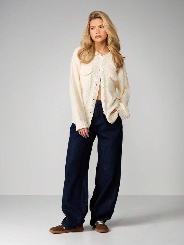 MISSGUIDED Oversized Boucle Knit Cardigan With Buttons