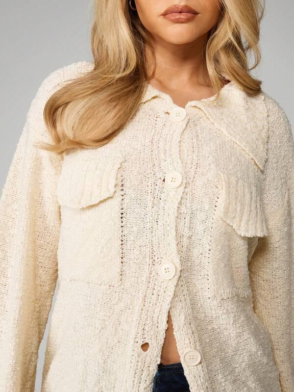 MISSGUIDED Oversized Boucle Knit Cardigan With Buttons