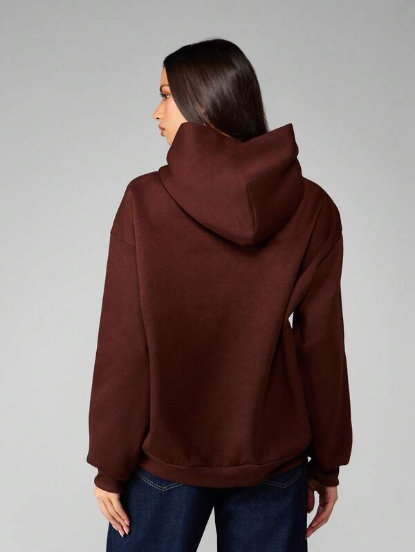 MISSGUIDED Oversized Brown Hoodie With Gold Logo Embroidery