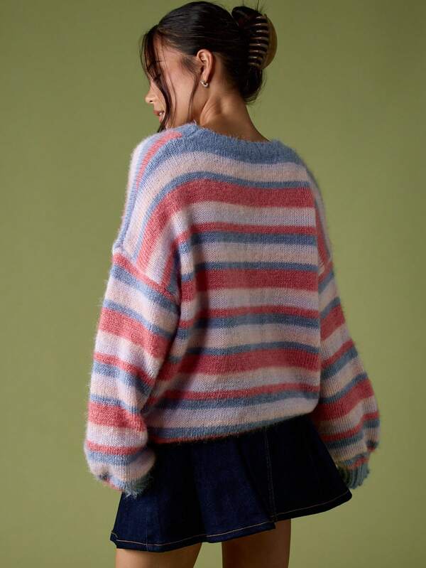 MISSGUIDED Oversized Brushed Striped Knit Jumper