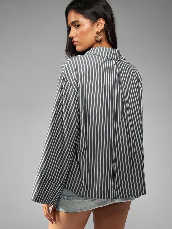 MISSGUIDED Oversized Button Down Striped Shirt With Wide Cuffs