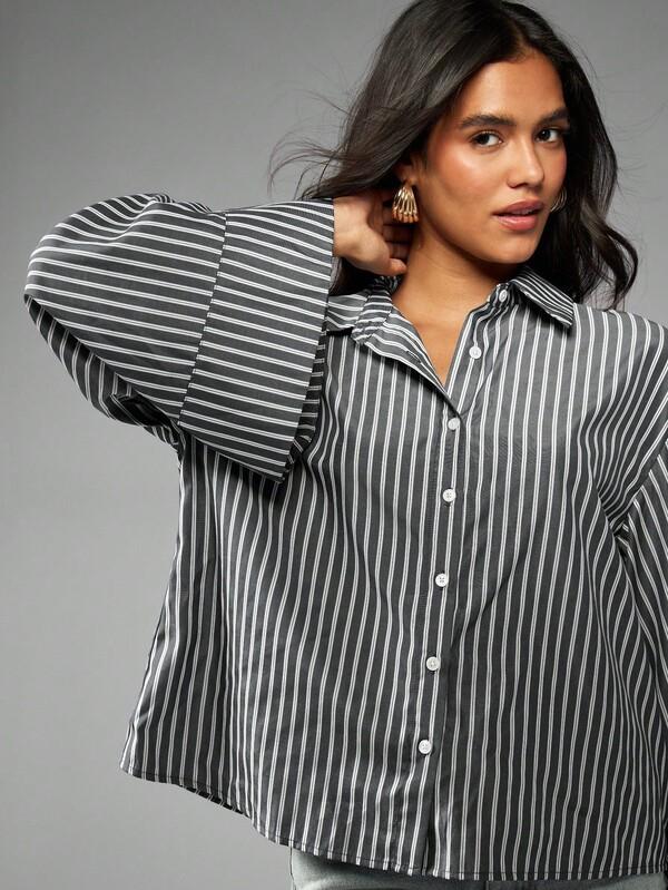 MISSGUIDED Oversized Button Down Striped Shirt With Wide Cuffs