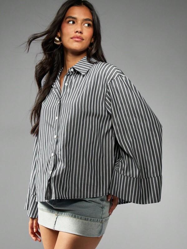 MISSGUIDED Oversized Button Down Striped Shirt With Wide Cuffs