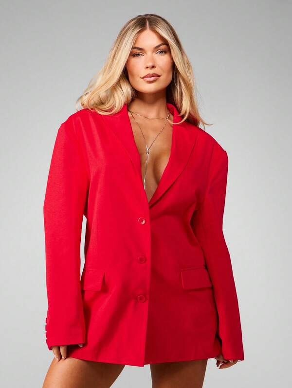 MISSGUIDED Oversized Button Front Blazer With Lapel Collar