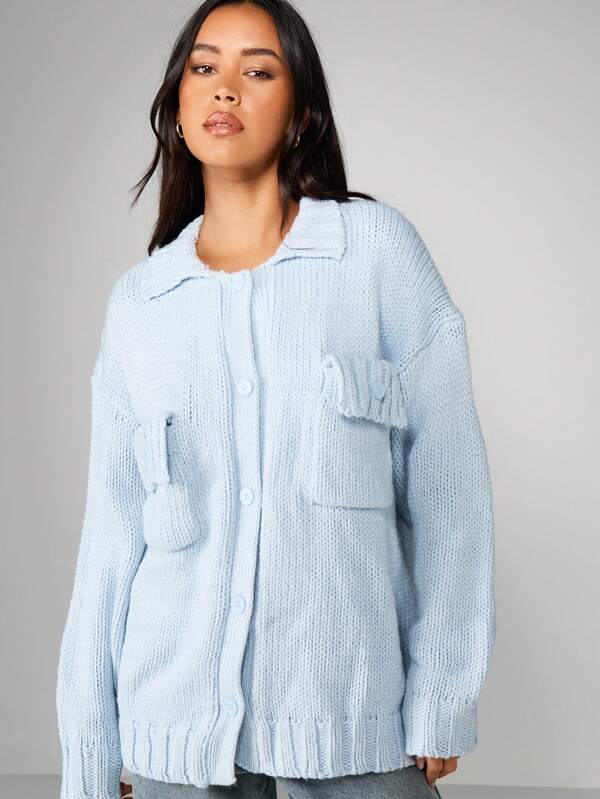 MISSGUIDED Oversized Button Through Chunky Knit Cardigan